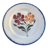 Cake dish E. Charbonnier, Salins, Terre de Fer, countryside model, made in France, flower motif