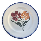 Plat à gâteaux E. Charbonnier, Salins, Terre de Fer, modele campagne, made in france, motif de fleur