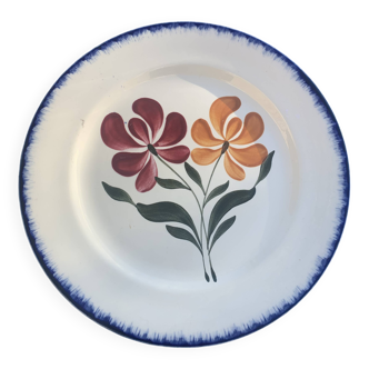 Plat à gâteaux E. Charbonnier, Salins, Terre de Fer, modele campagne, made in france, motif de fleur