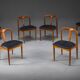 Juliane dining chairs in teak and black leather by Johannes Andersen for Uldum Møbelfabrik, Denmark, 1960s, set of 6