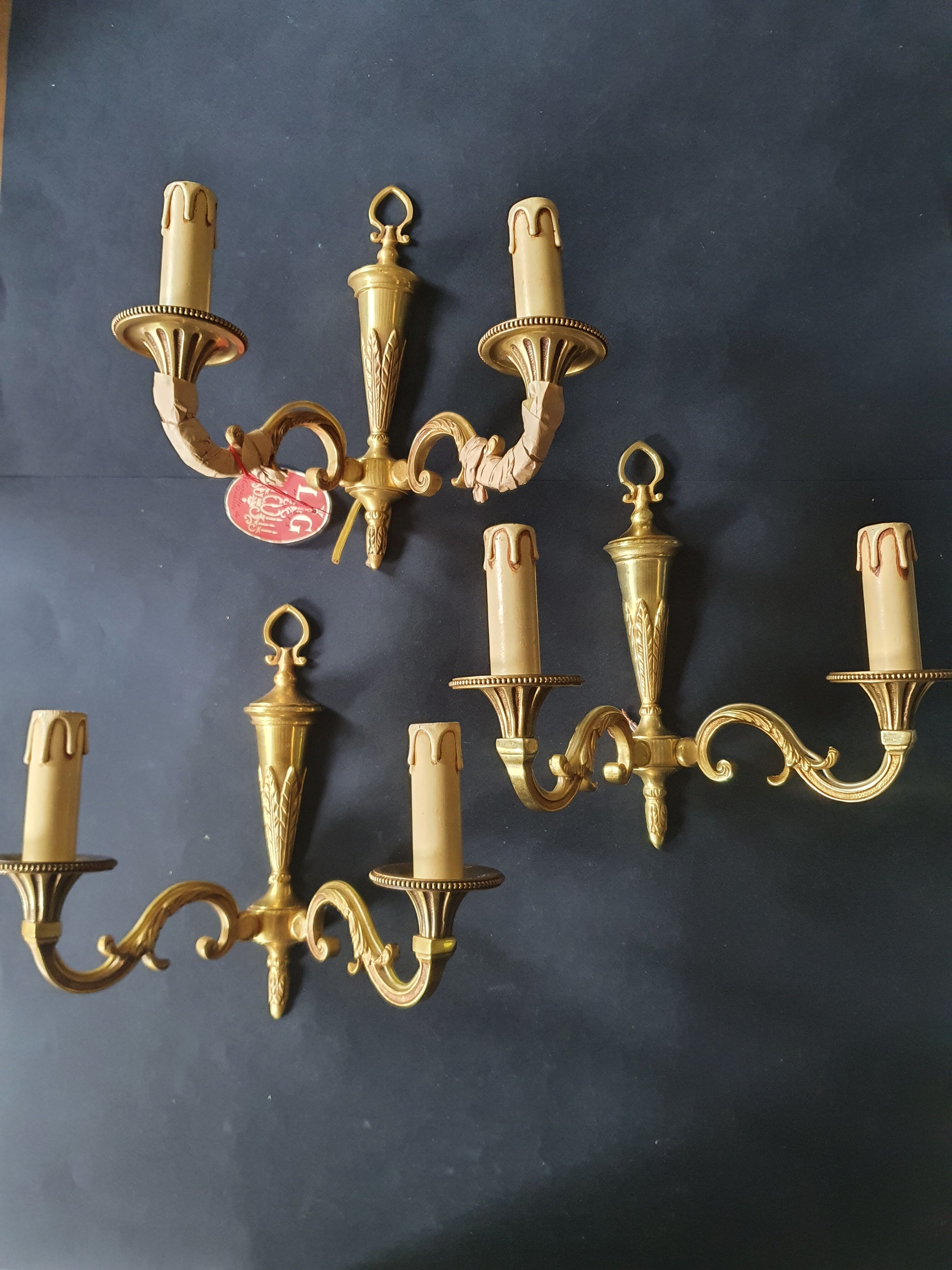 Three Louis XVI bronze wall sconces Lucien Gau Paris vintage