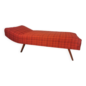 Daybed from the 60s, orange-toned tartan fabric