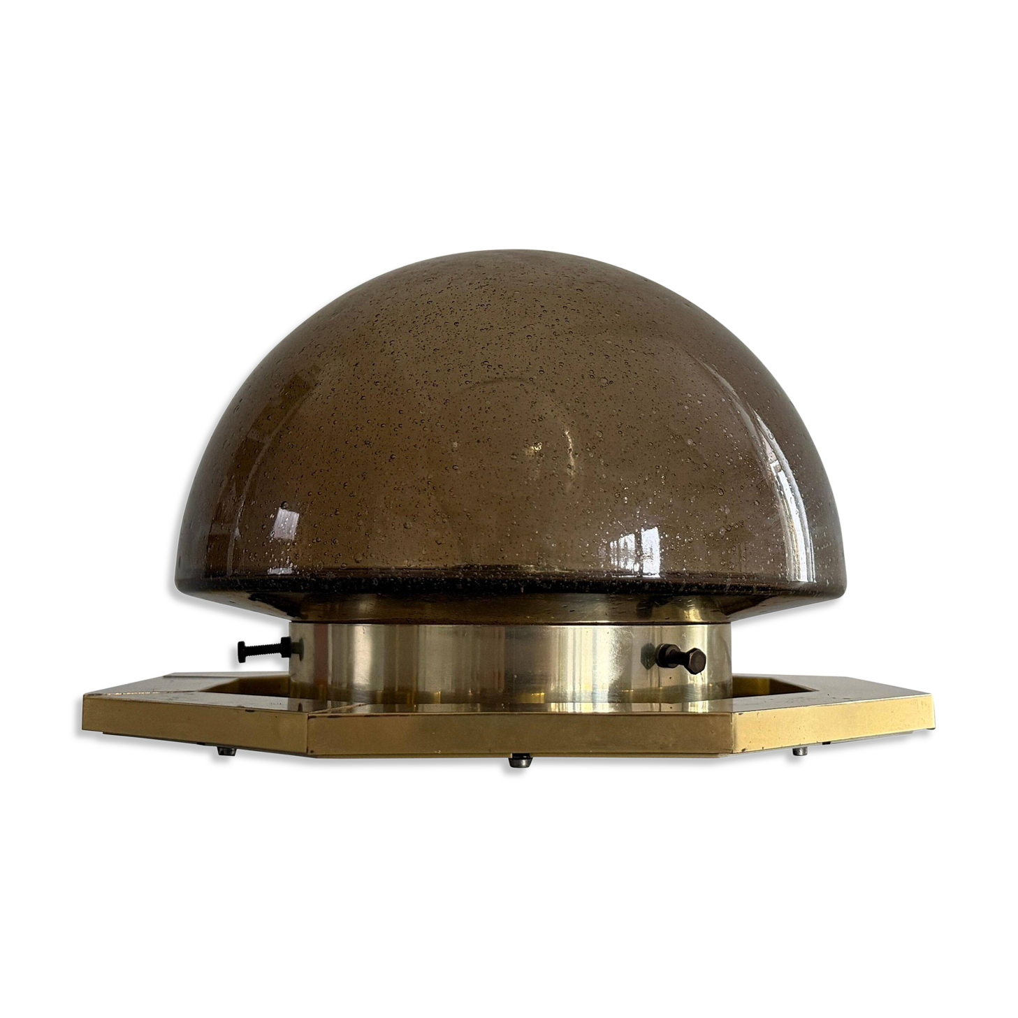 Octagonal ceiling light in brown glass and brass base by Limburg, 1960s, Germany.