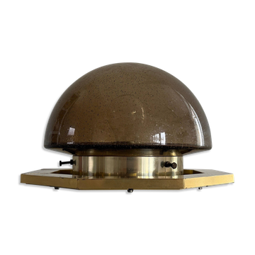 Octagonal ceiling light in brown glass and brass base by Limburg, 1960s, Germany.