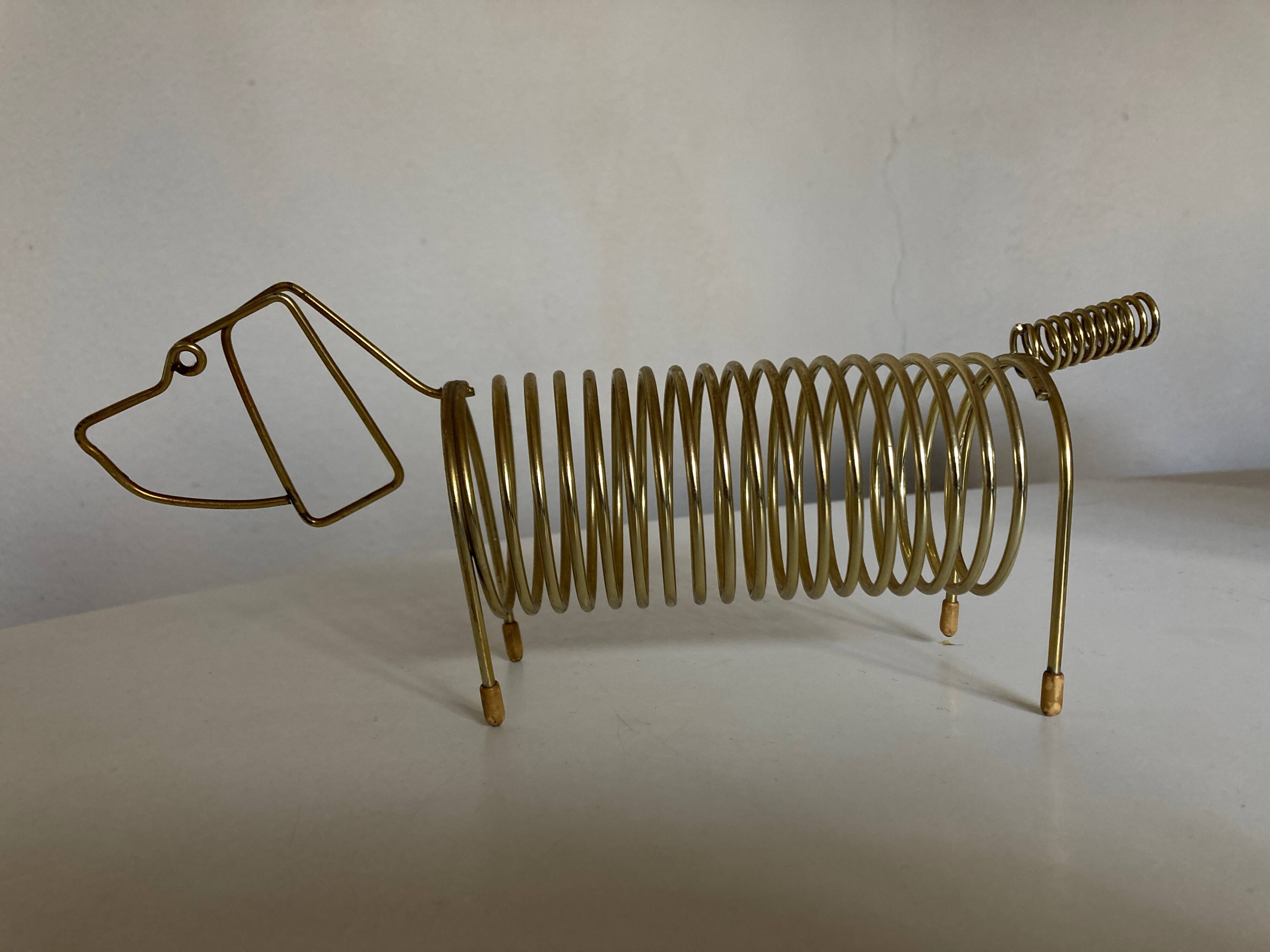 Dachshund dog desk letter holder in gold metal 1970