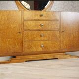 Early 20th Century Vanity Veneered with Karelian Birch with Oval Mirror, 1950s