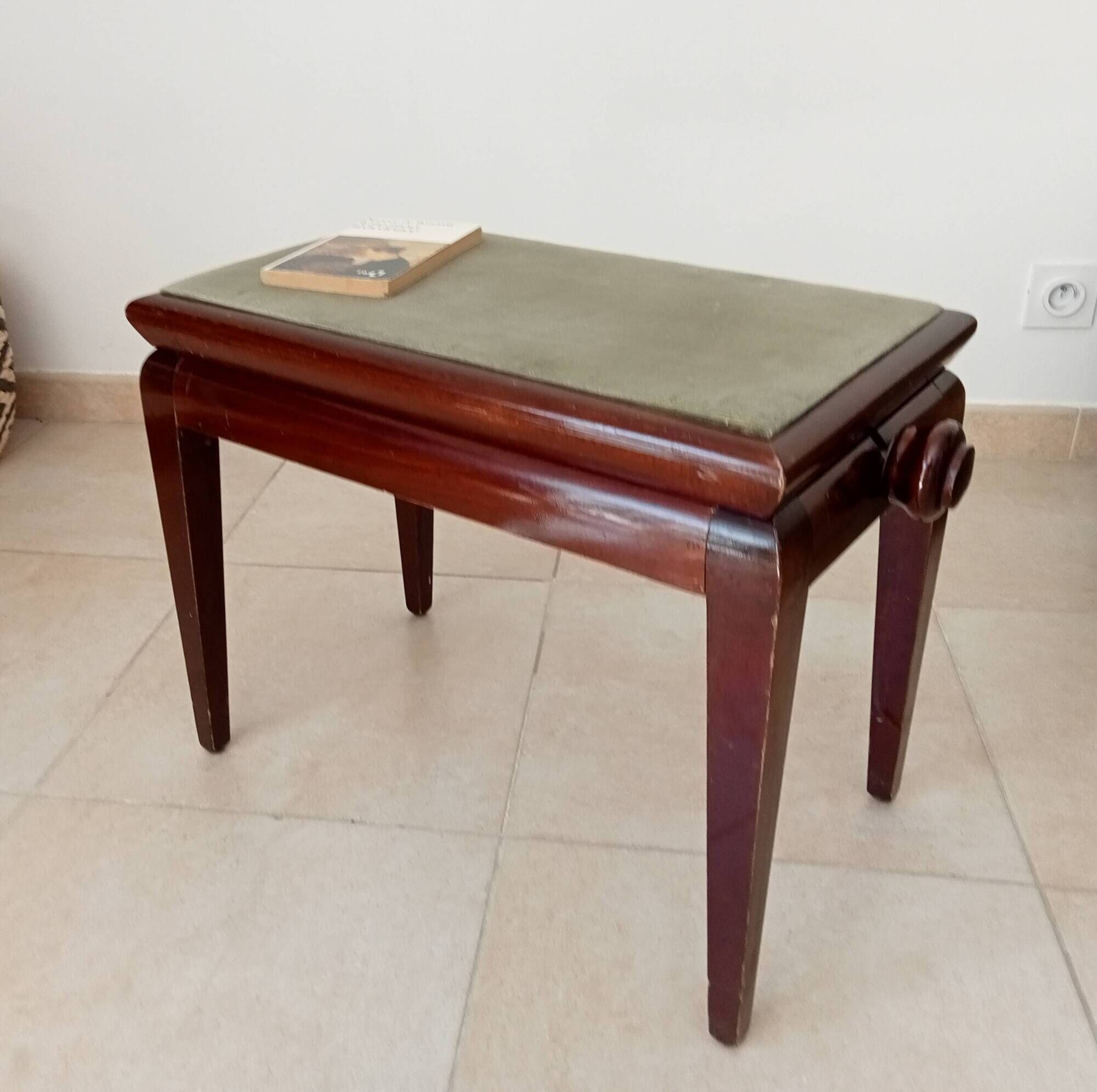 Tabouret de piano vintage en acajou massif années 60