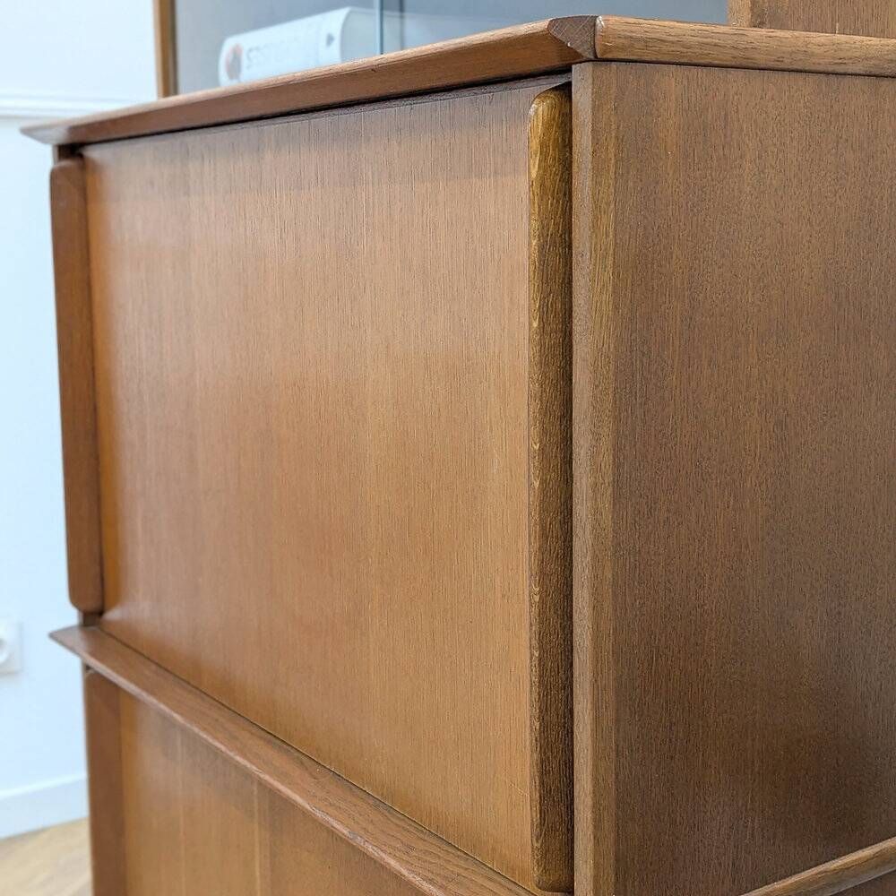 Vintage library by Didier Rozaffy for Oscar, oak and glass, 1950s.