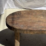 Small stool or small oval side table in solid teak wabi-sabi H24 53