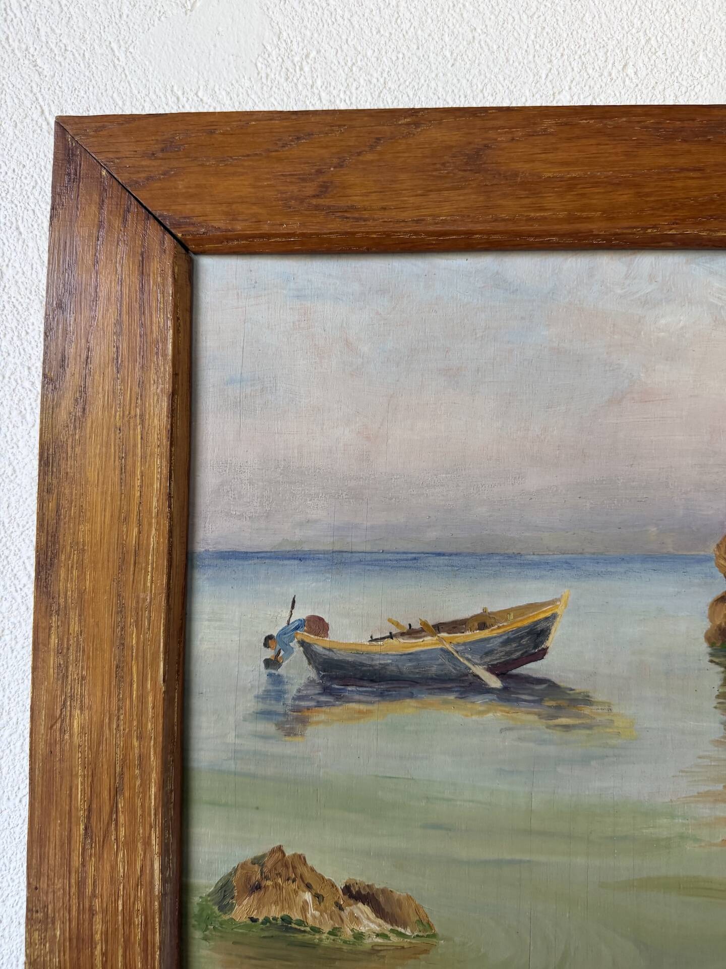 Framed oil painting fisherman L. Garcin