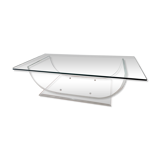 Table basse en plexiglas dessus verre des années 70, 140×70cms
