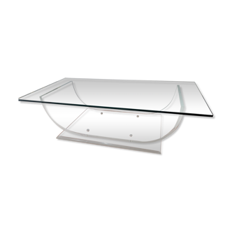 Table basse en plexiglas dessus verre des années 70, 140×70cms