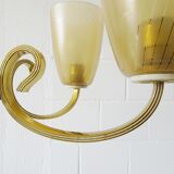 Five-armed chandelier made of brass and glass