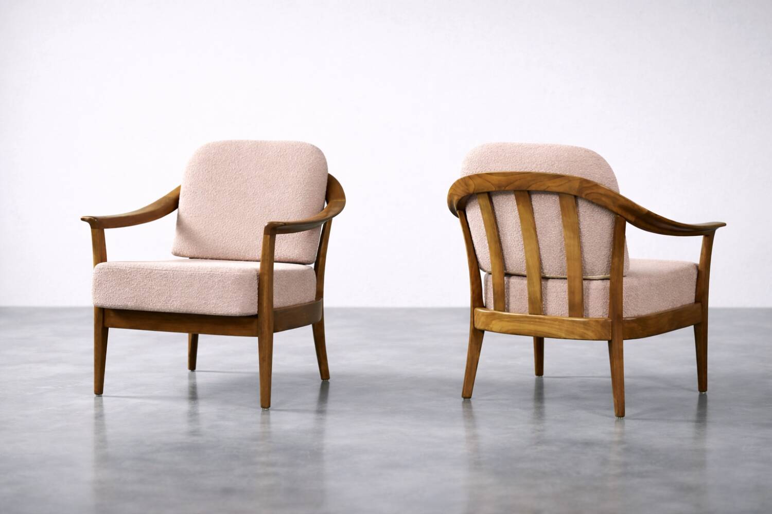 Vintage Mid-Century Modern Wood and Fabric Armchairs from W. Knoll, Set of 2