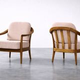 Vintage Mid-Century Modern Wood and Fabric Armchairs from W. Knoll, Set of 2