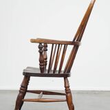 Chaise de salle à manger Windsor à dossier haut, ancienne et patinée