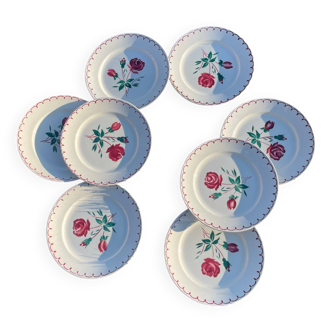 8 assiettes  plates vintage a décor de roses stylisées