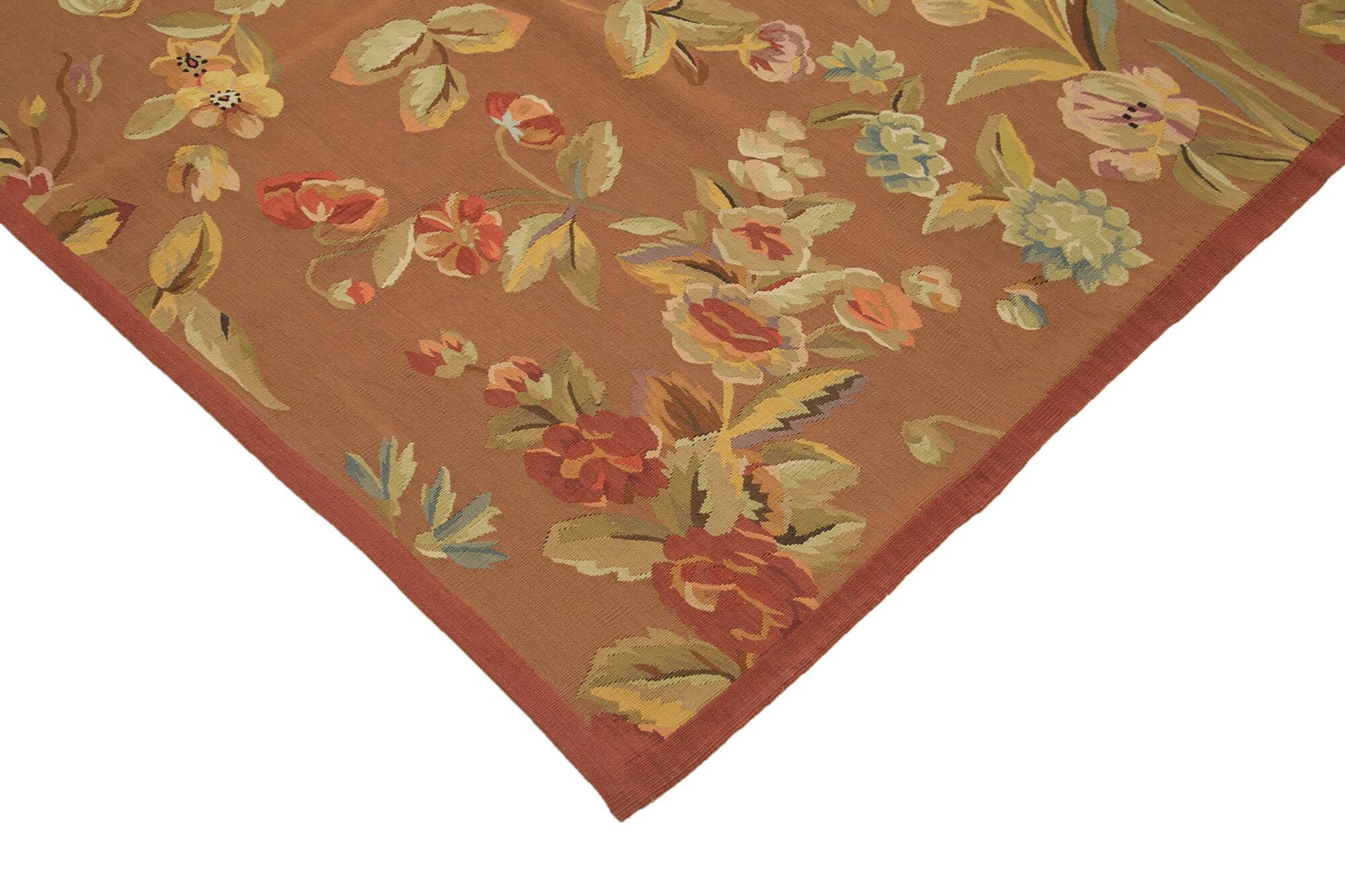 Handmade European Vintage Aubusson Kilim 280 cm x 354 cm
