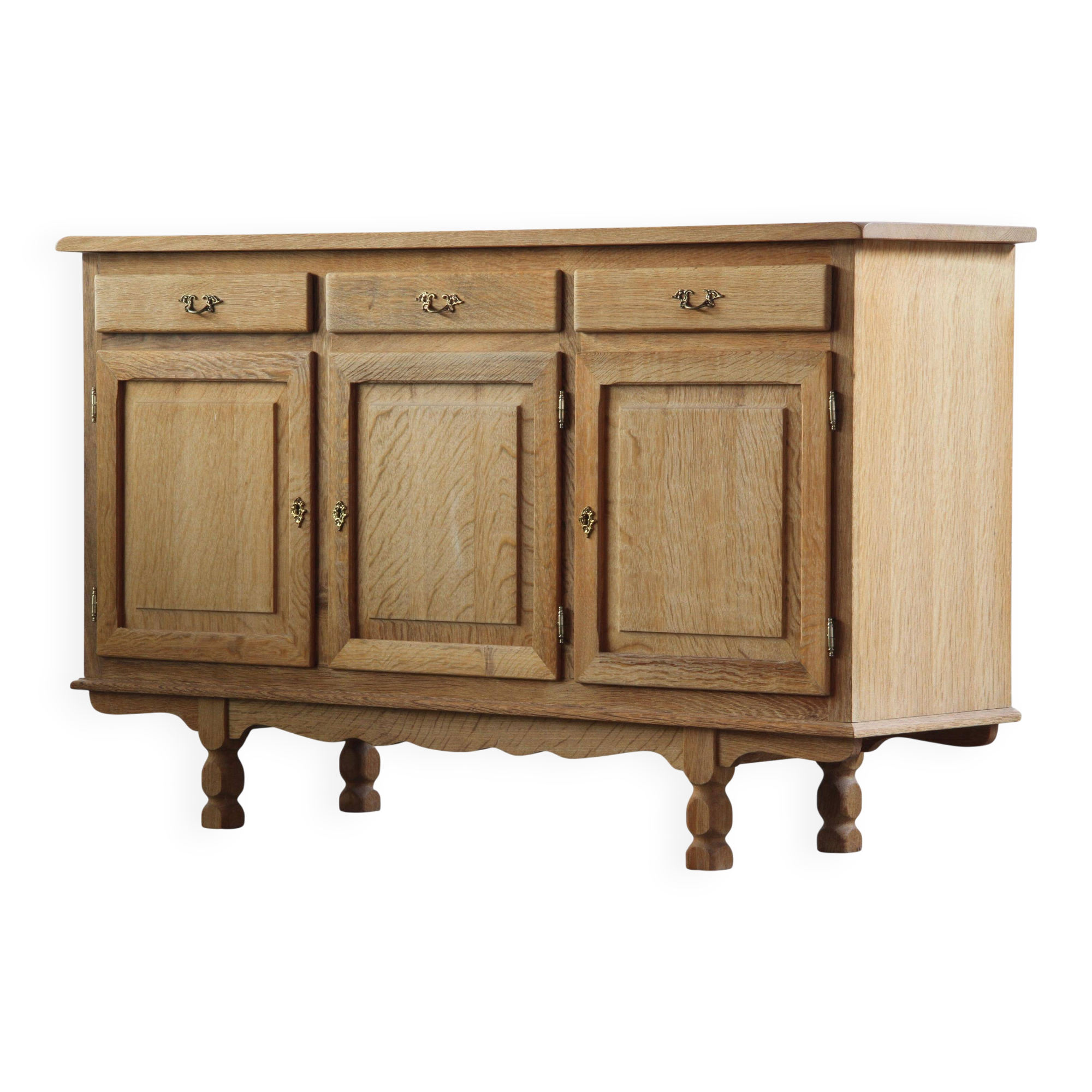 Vintage 1970s Danish Oak Low Cabinet / Sideboard, Henning Kjærnulf style