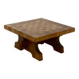 Brutalist Solid Blonde Oak Checkered Coffee Table 1970s