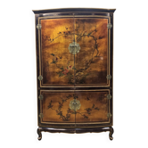 Cabinet chinois vintage avec feuille d'or, fleurs et oiseaux / bohème
