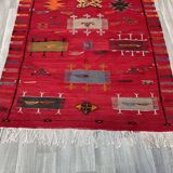 Unique and medium berber kilim, red rug, moroccan kilim, decoration rug