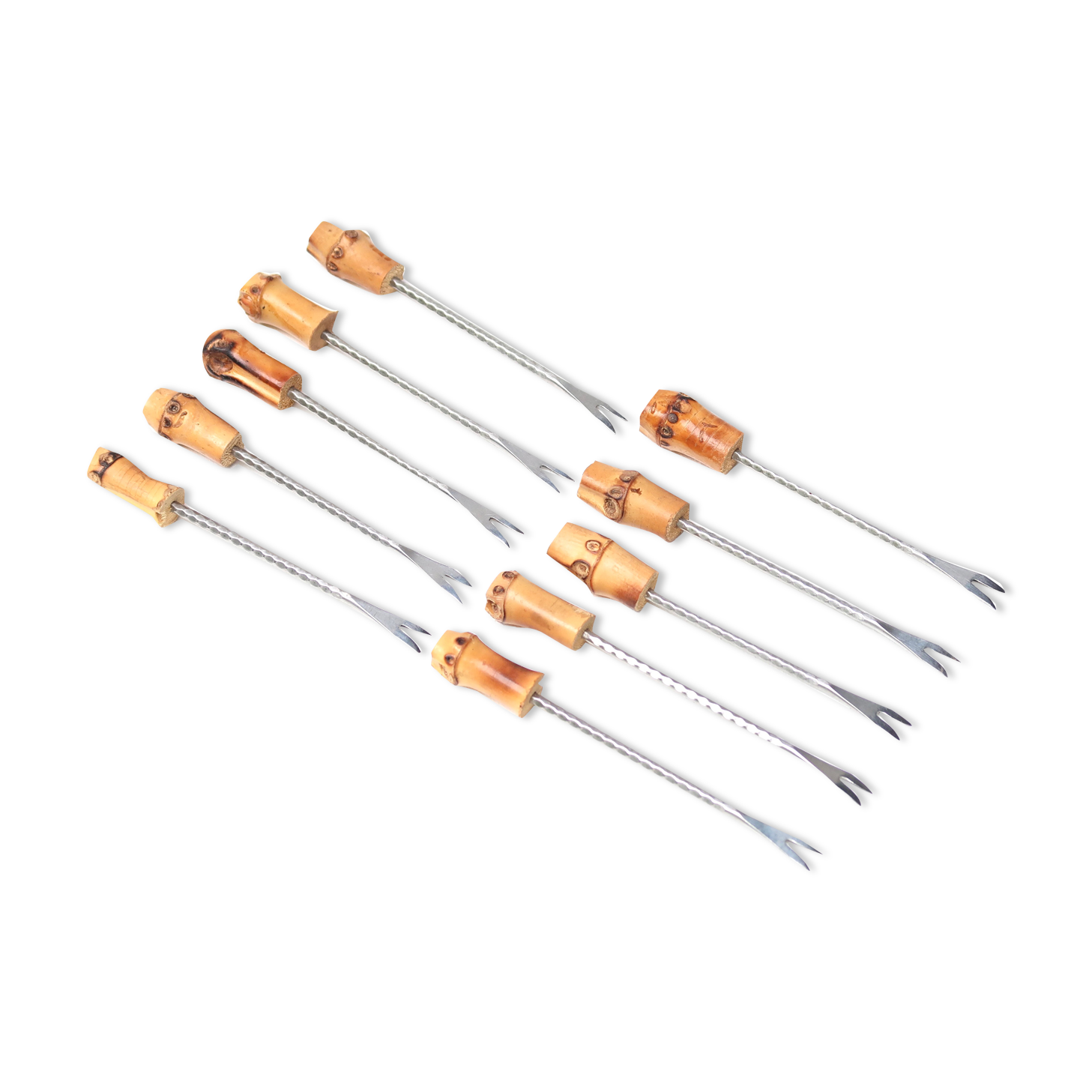 Set of 10 bamboo handle cocktail spades, 60s