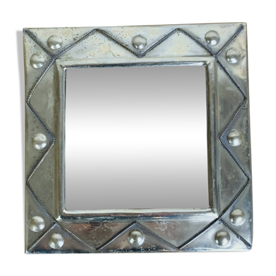 Miroir métal carré argent, vintage