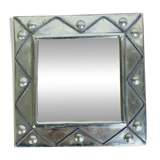 Square silver metal mirror, vintage