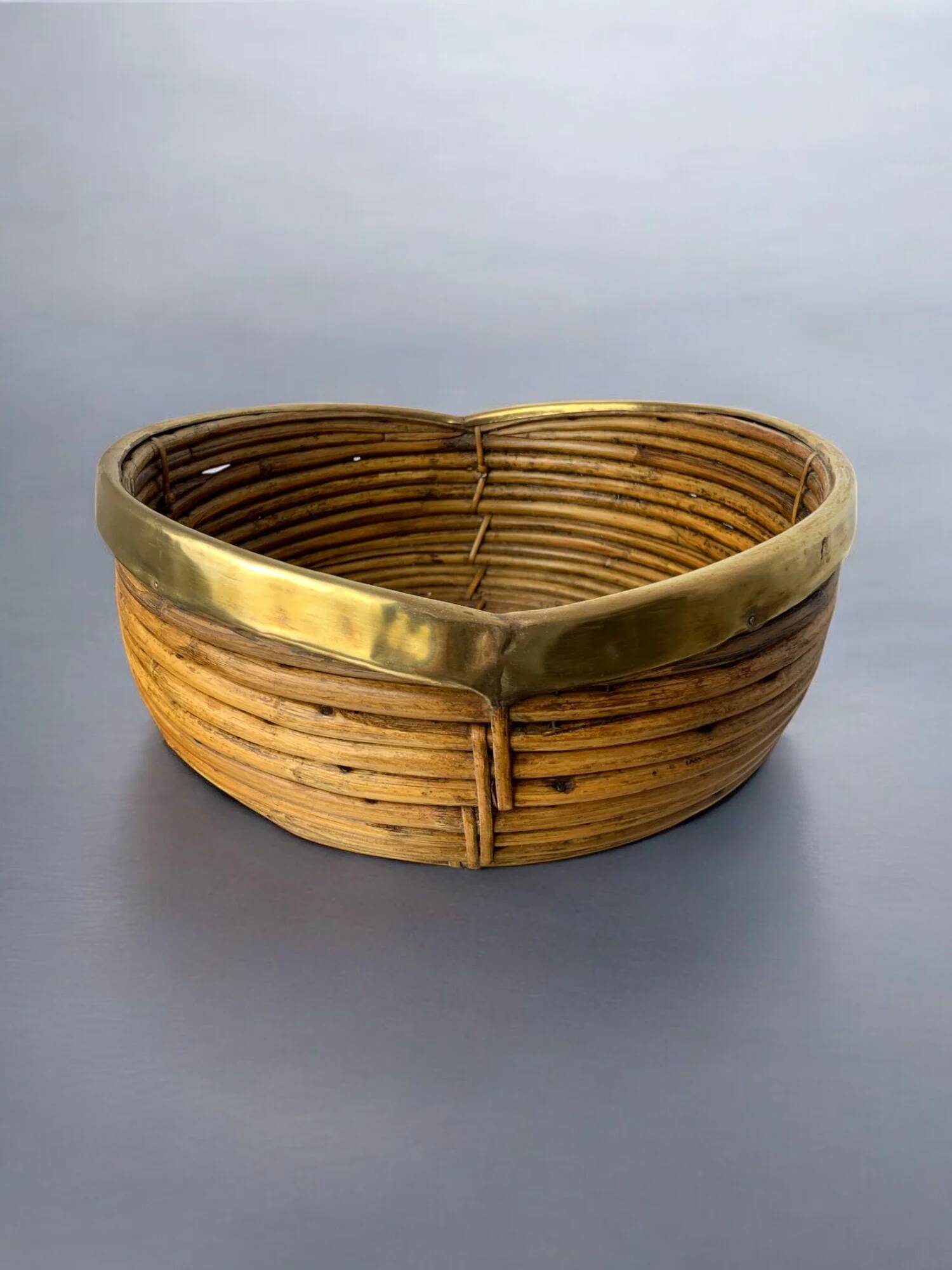 Circular rattan and brass basket, Italy, circa 1970s