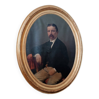 Portrait Painting Of A Gentleman In A Golden Frame 19th Century Italy