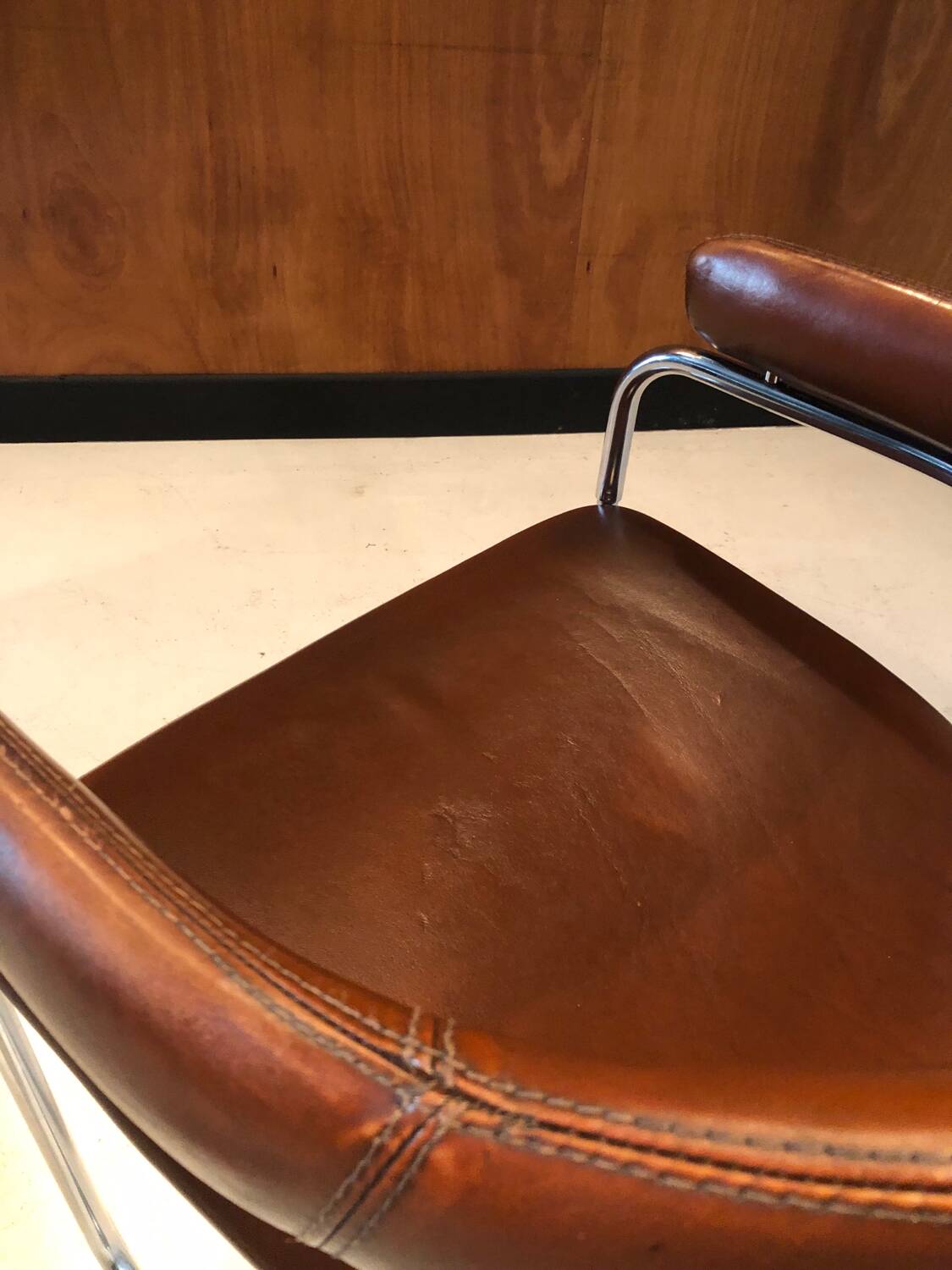 Vintage leather and chrome chair circa 1970