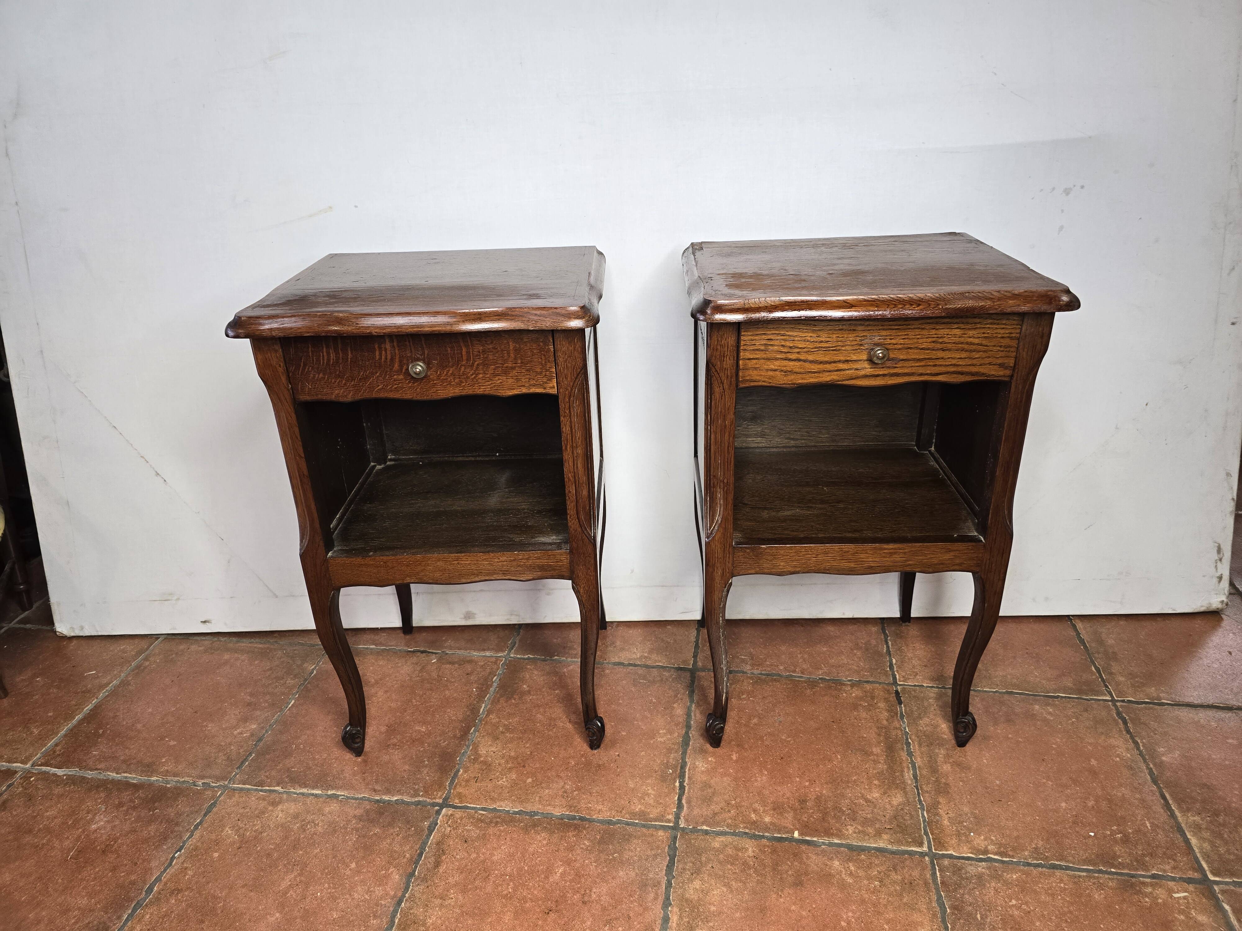 Pair of Louis XV style oak bedside tables