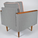 Fauteuil original du milieu du siècle, années 1970, restauré, pied de poule