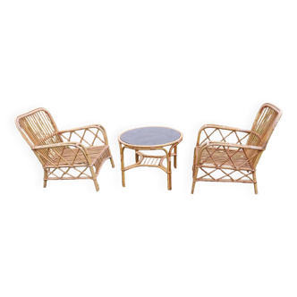Salon de jardin vintage en rotin