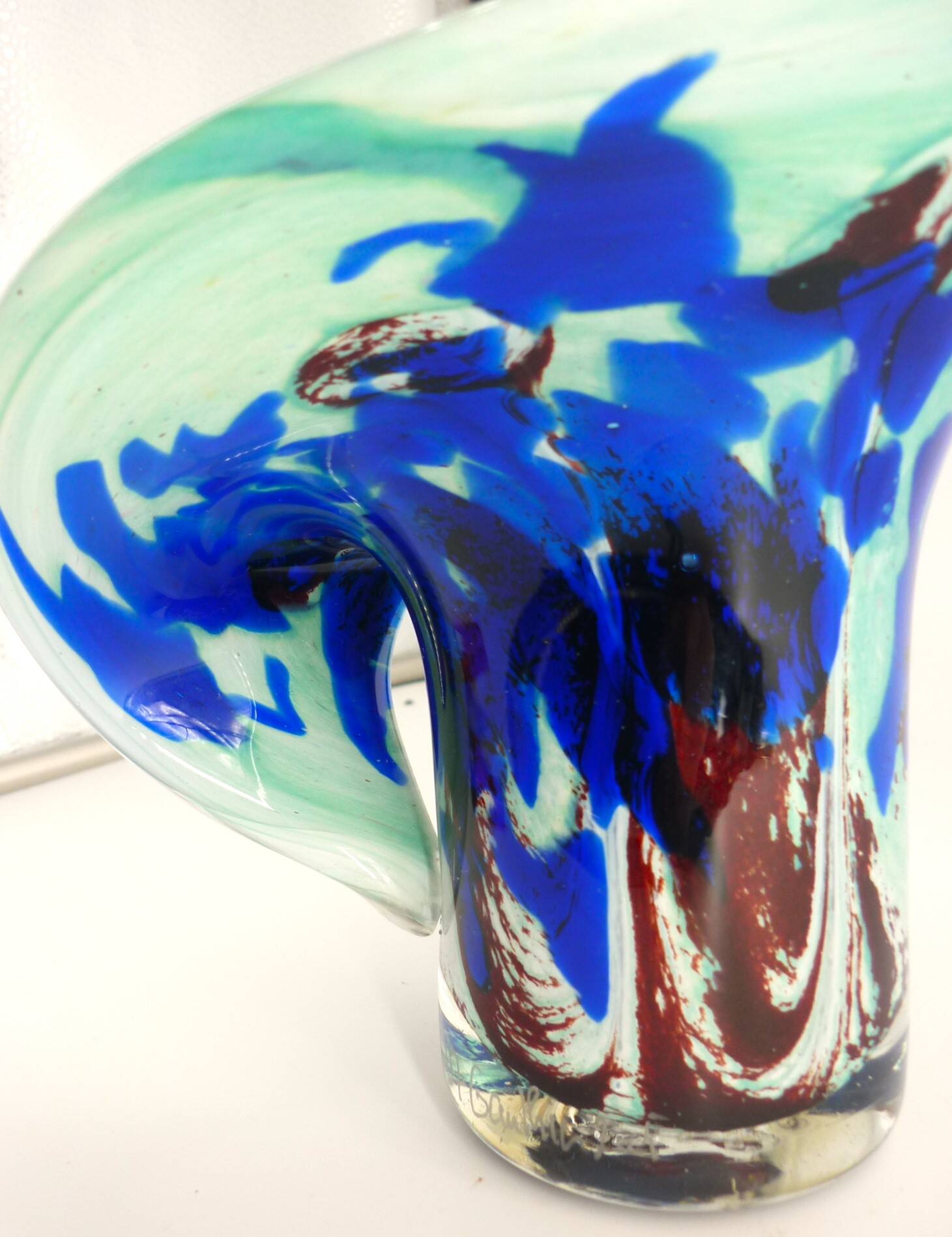 Vase, blown glass, inclusions, large neck, signed Jean Michel Gauthier 2005