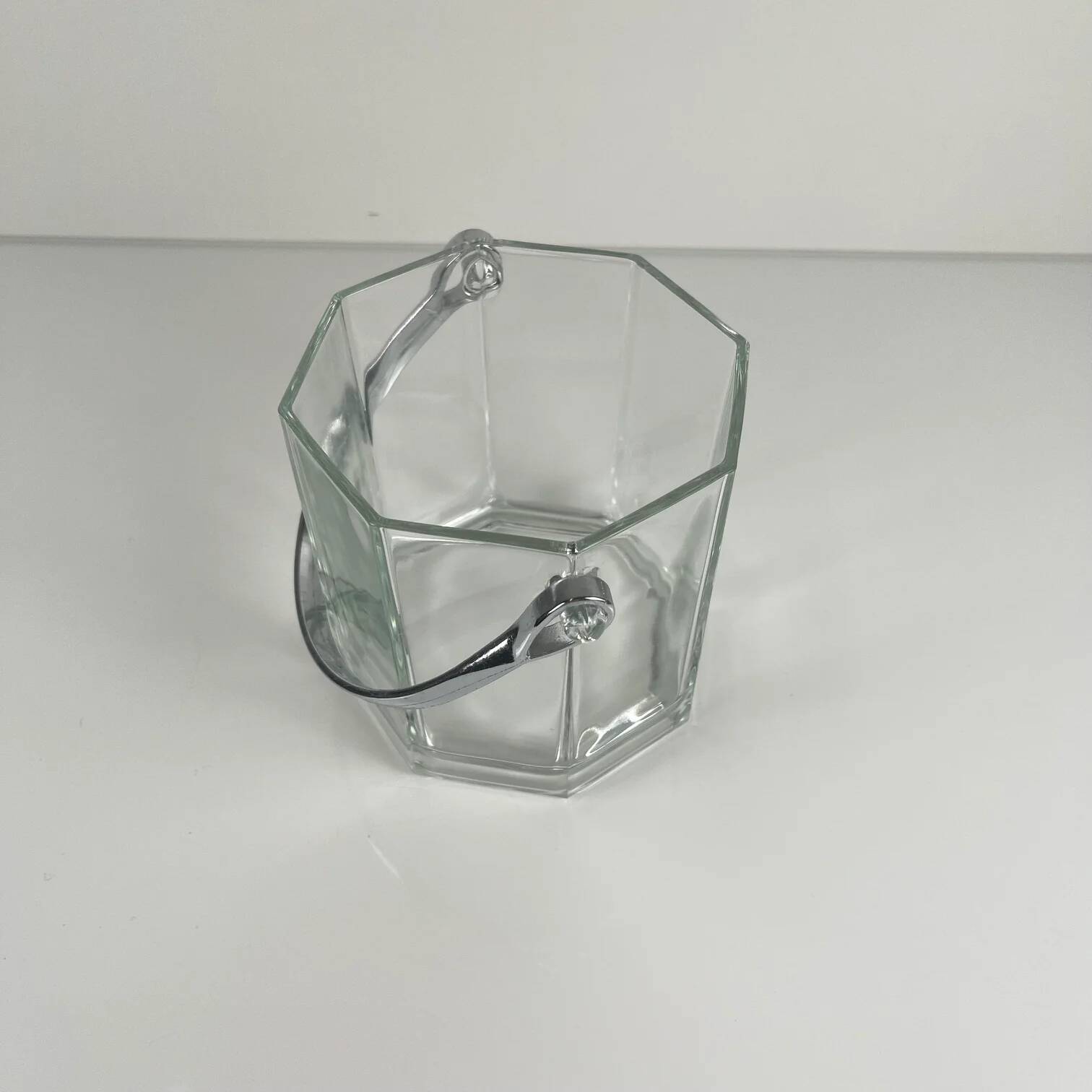 Octagonal glass ice bucket with metal handle, 1970s/80s, France