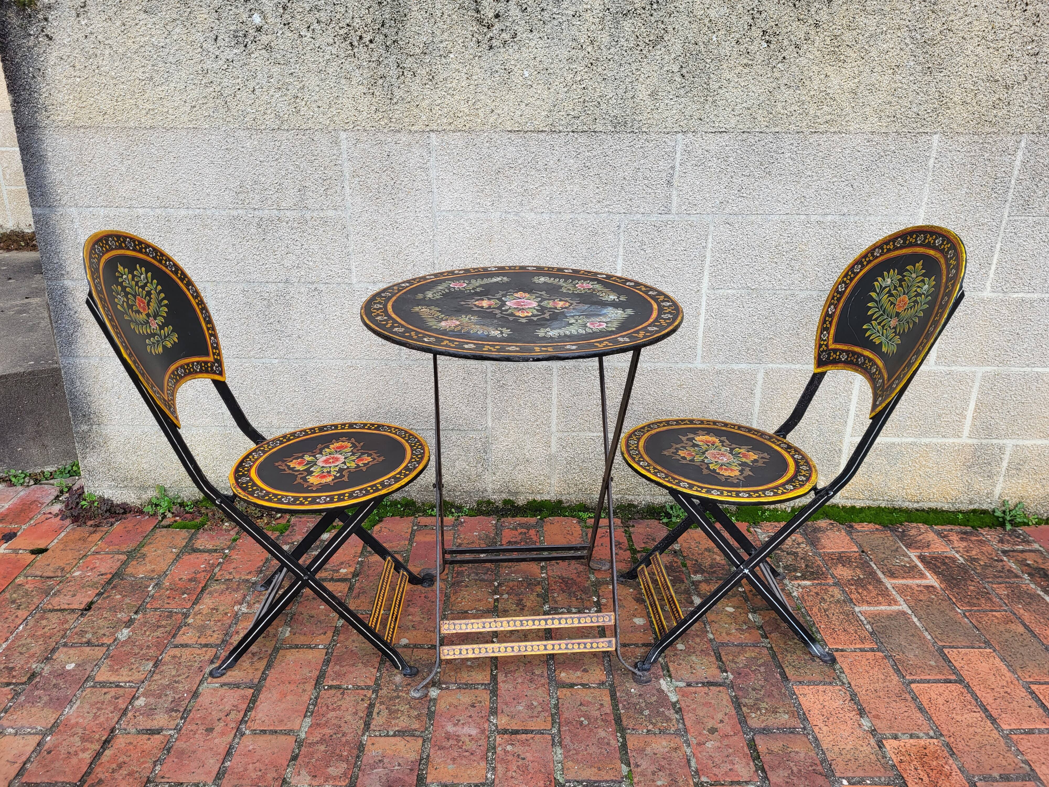 Set folding table and chairs metal Napoleon III style