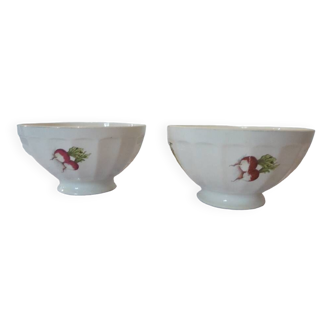 duo of decorative vegetable porcelain bowls