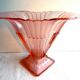Large fan vase, glass, bright pink and frosted, Art Deco