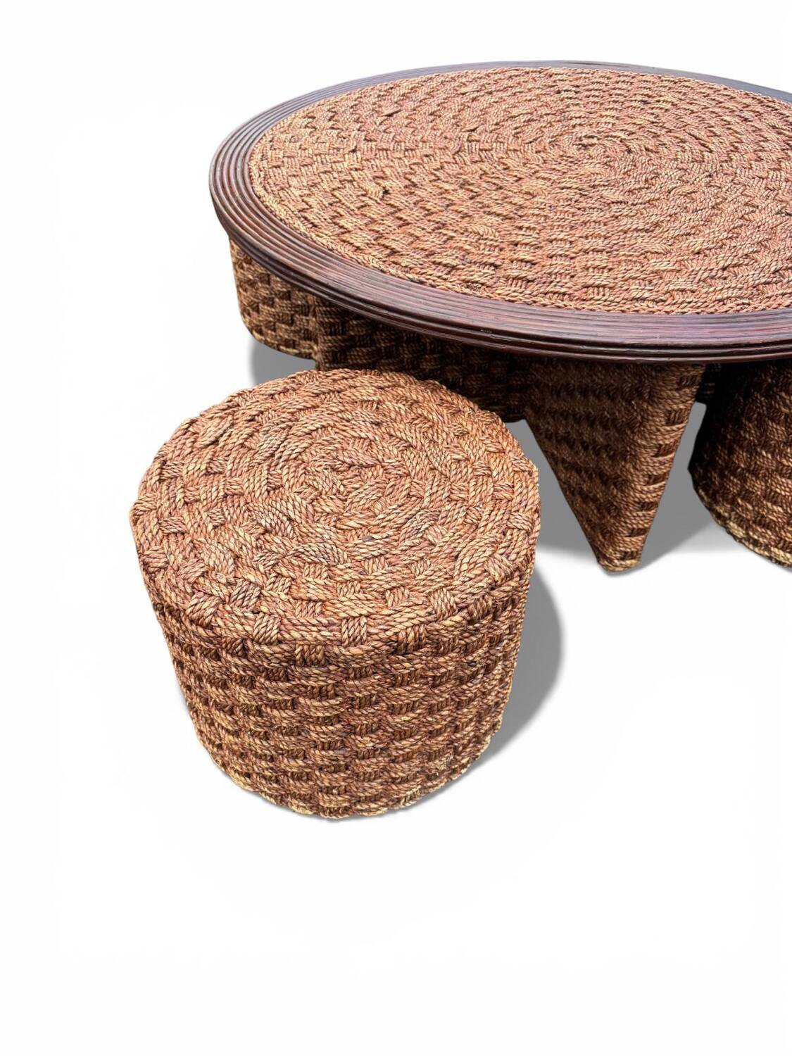 Coffee table and 4 stools in the style of Audoux & Minet.