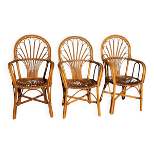 3 fauteuils en rotin,