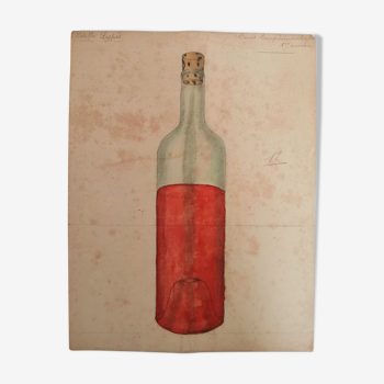 School drawing, study 20s to frame "bottle of wine"
