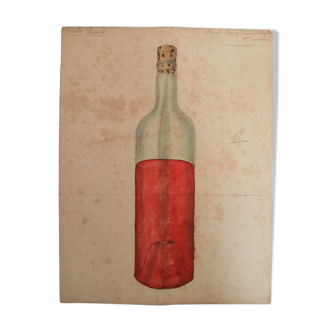 School drawing, study 20s to frame "bottle of wine"