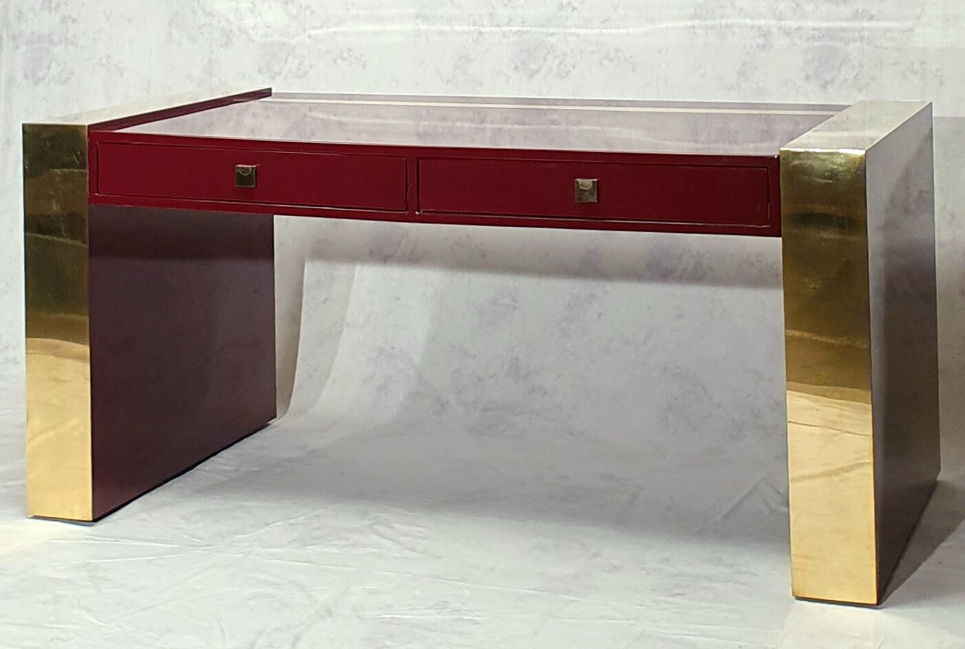 Executive desk by Jean Claude Mahey - lacquered wood & brass - Ca 1970