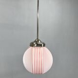 Art Deco Chrome & Opaline Glass Pendant Light, Czechoslovakia