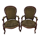 Pair of Louis XV style armchairs in mahogany, 19th century