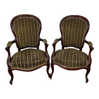 Pair of Louis XV style armchairs in mahogany, 19th century