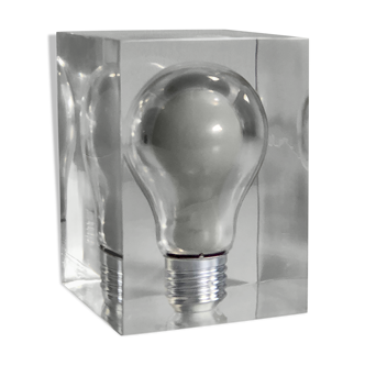 Sculpture inclusion in resin of a blue phosphorescent bulb attributed to Pierre Giraudon, 1970
