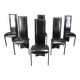 Chaises de salle à manger hautes en cuir noir vintage, lot de 6, années 1980
